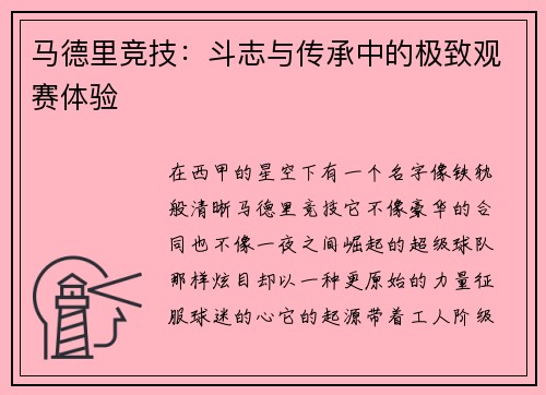 马德里竞技：斗志与传承中的极致观赛体验
